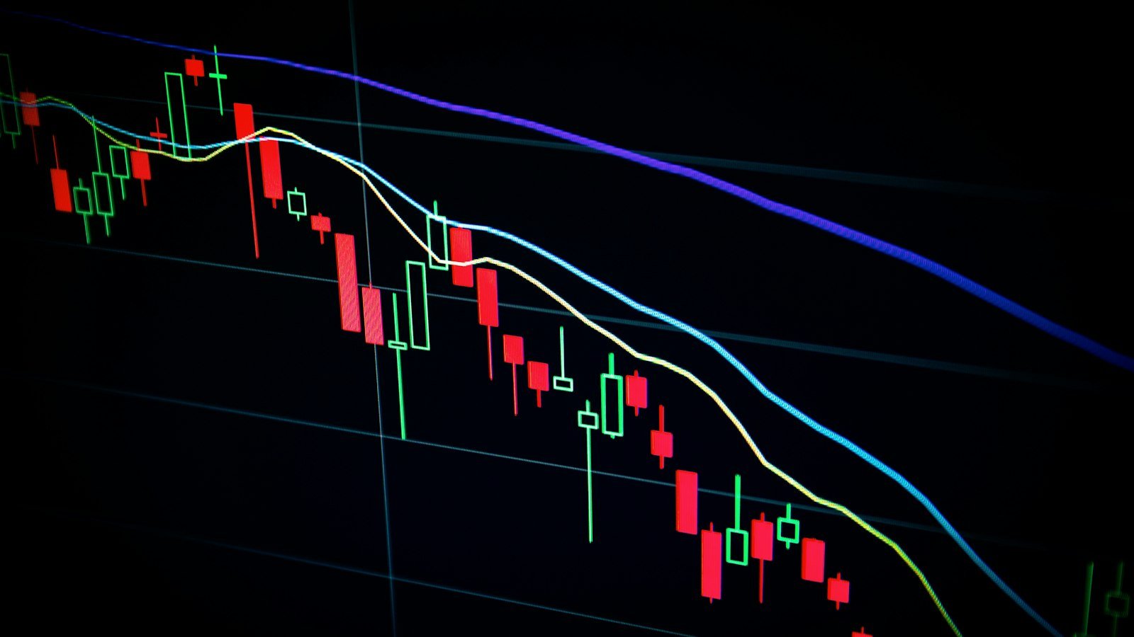 Stock market candlestick chart on a dark trading screen